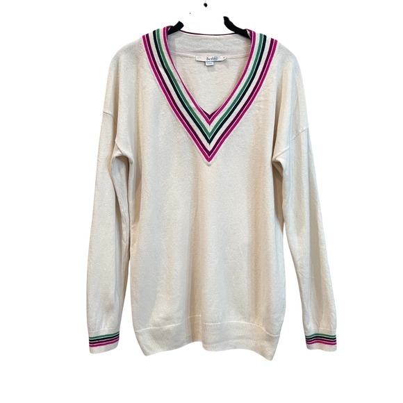 Boden Sweaters - Boden Womens Wool Cashmere V-Neck Striped Trim Preppy Sweater Cream  Size M